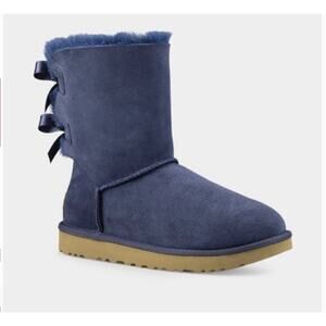 Women’s Size 8 UGG Bailey Bow Tall Boots Navy Blue Sheepskin Fur Lined New